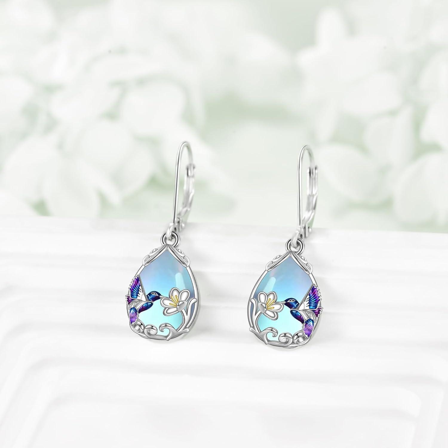 image:imageYFN Hummingbird Earrings Bird Dangle 925 Sterling Silver Jewelry Gifts for WomenSilverHummingbird Moon Earrings
