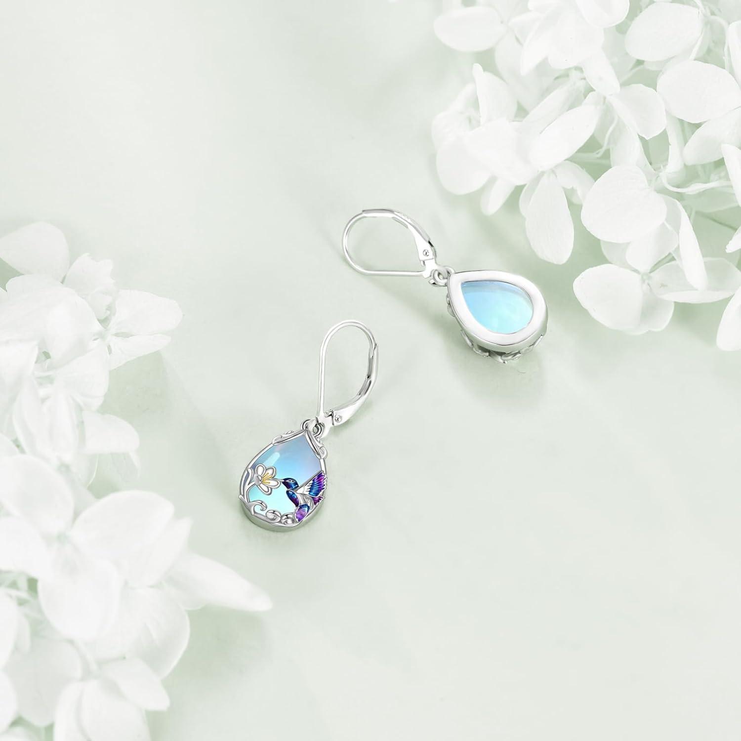 image:imageYFN Hummingbird Earrings Bird Dangle 925 Sterling Silver Jewelry Gifts for WomenSilverHummingbird Moon Earrings