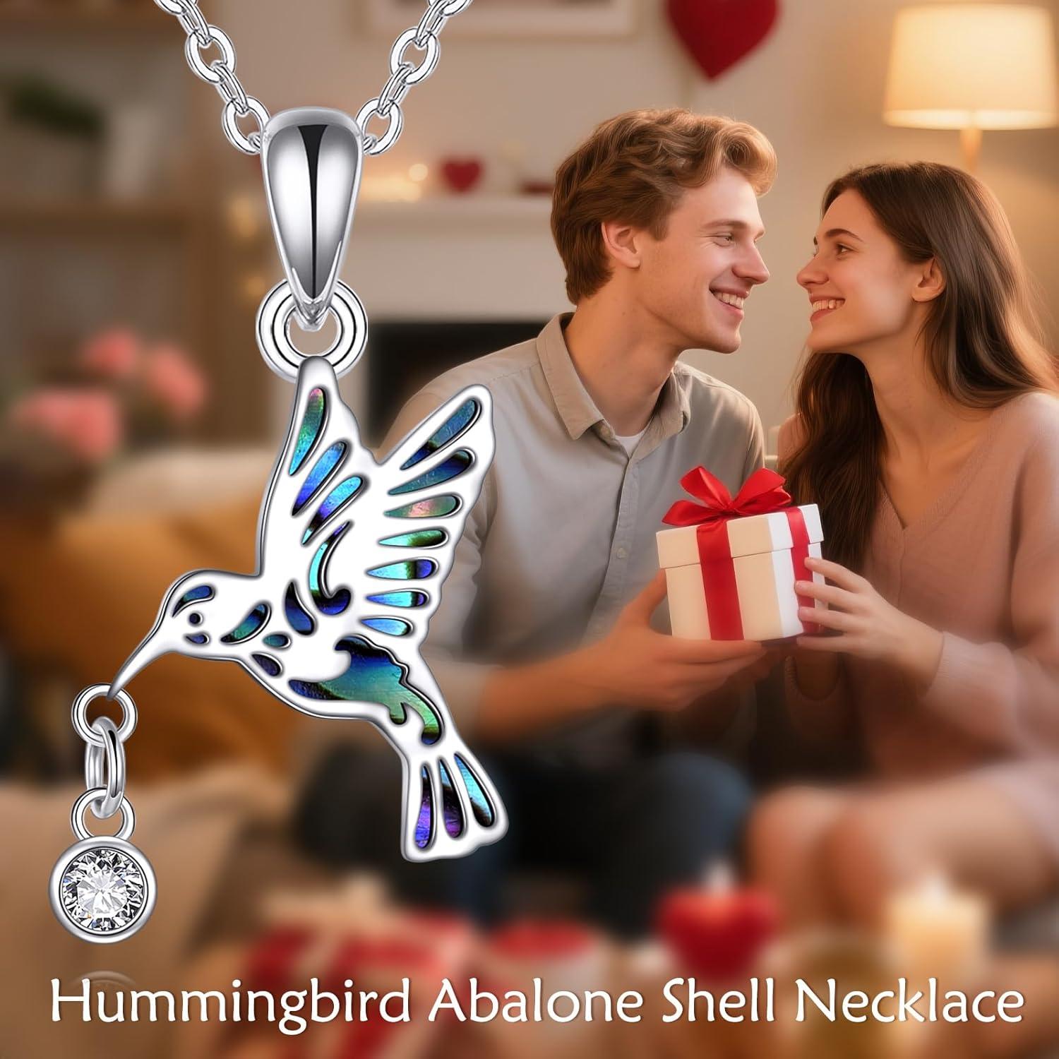 image:imageYFN Hummingbird Necklace Sterling Silver Jewelry Hummingbird Gifts for WomenSilverAbalone Hummingbird Necklace