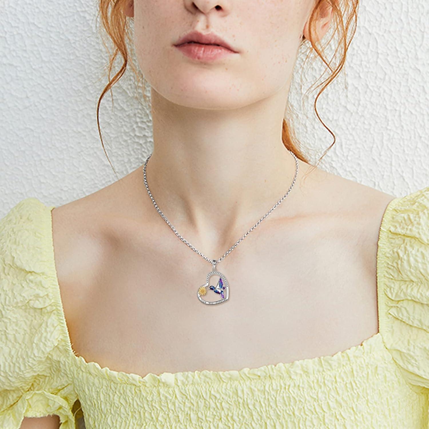 image:imageYFN Hummingbird Necklace Sterling Silver Jewelry Hummingbird Gifts for WomenSilverHummingbird Necklace