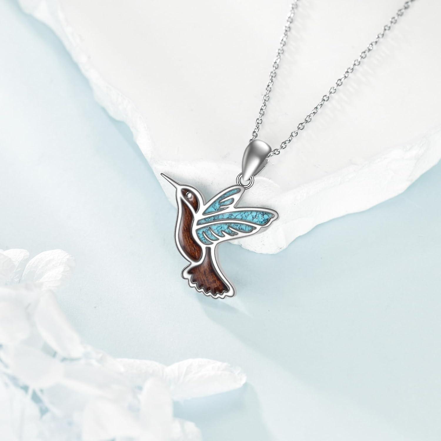 image:imageYFN Hummingbird Necklace Sterling Silver Jewelry Hummingbird Gifts for WomenSilverTurquoise Hummingbird Necklace