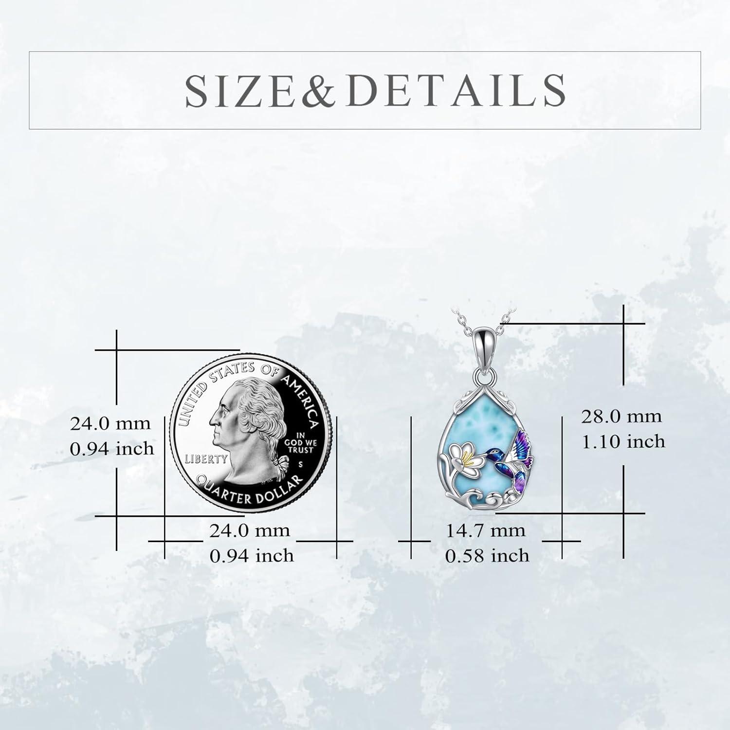 image:imageYFN Hummingbird Necklace for Women S925 Sterling Silver Blue Purple Hummingbird Pendant Necklace Hummingbirds Flower Jewelry Charm Memorial Mothers Day GiftsSilverHummingbird Necklace with Larimar
