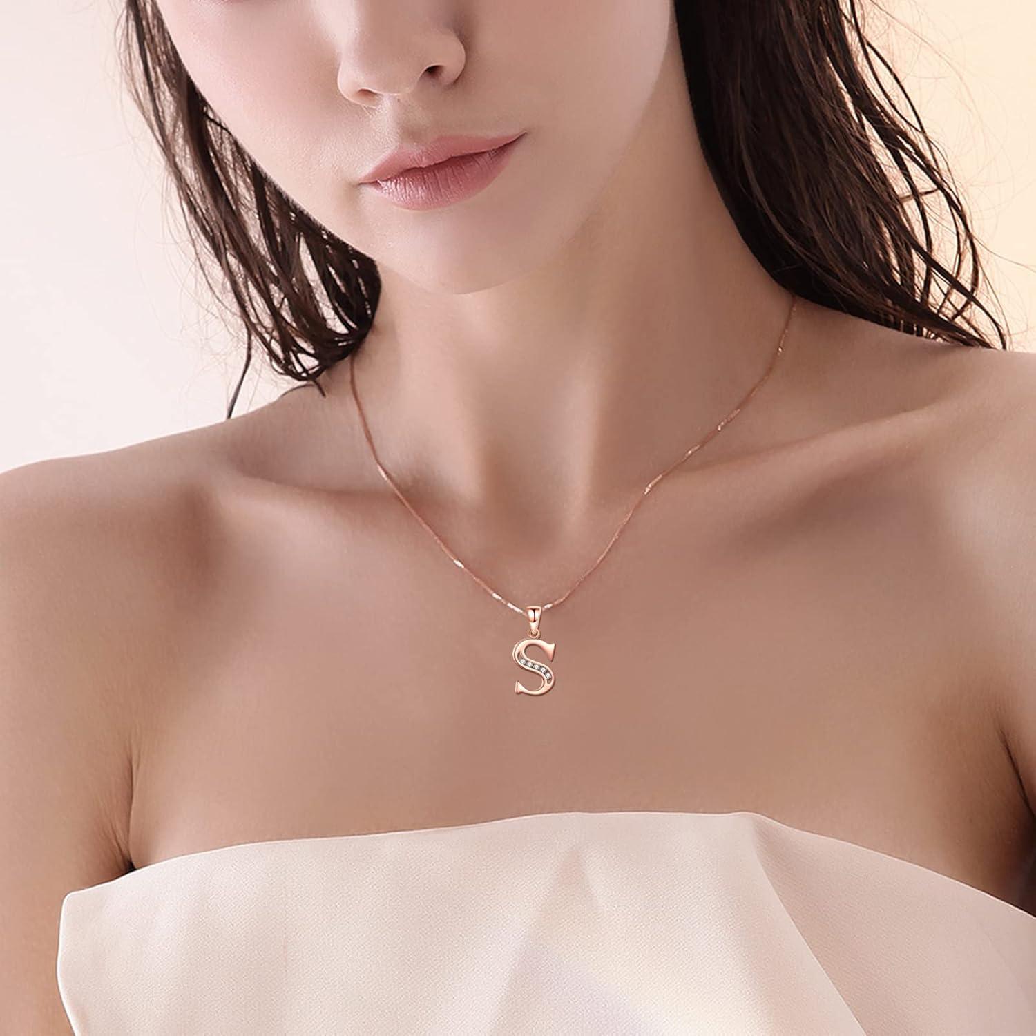 image:imageYFN Initial Pendant Necklace In Sterling Silver With Cubic Zirconial 26 Letter Alphabet Jewelry for Women
