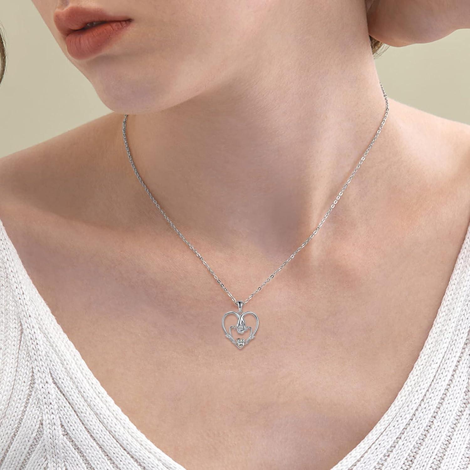 image:imageYFN Mothers Day Gifts Sterling Silver Mother daughter Pendant Necklace Mom Jewelry for Women Mama DaughterMother Daughter Hand