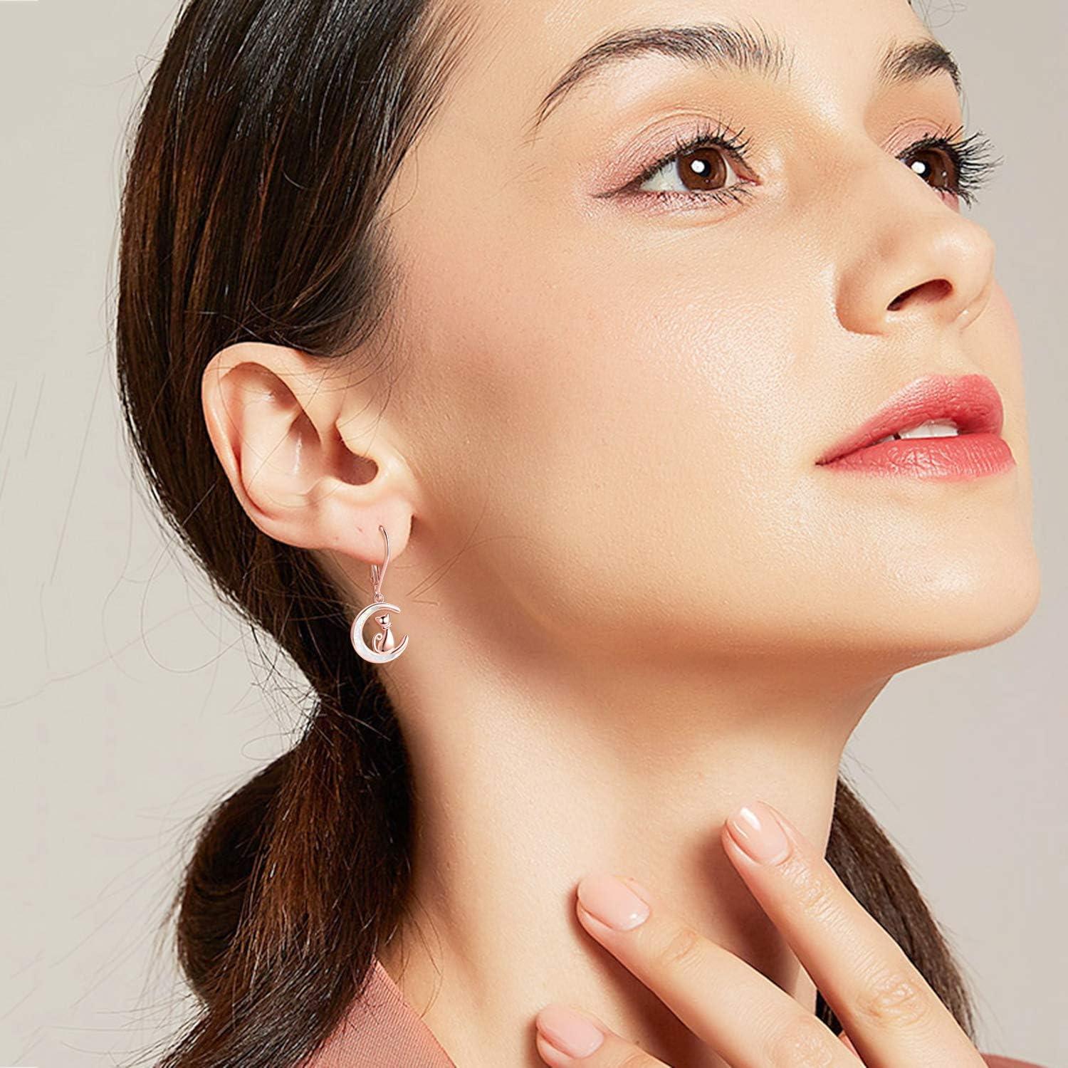 image:imageYFN Rose Cat Moon Opal Earrings Sterling Silver Cat Lovers Gift Drop Dangle Earrings for Women