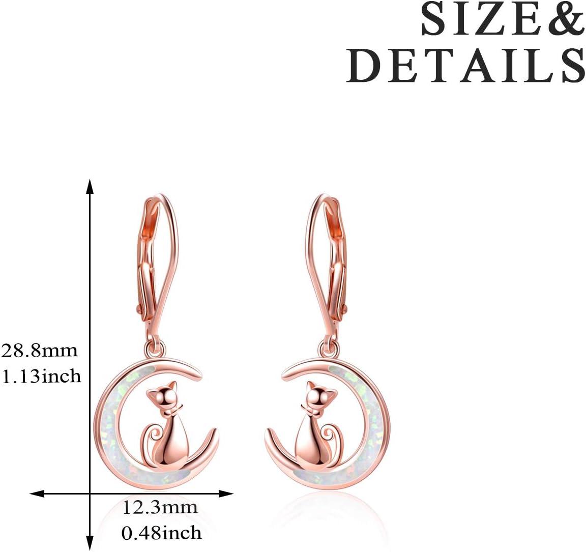 image:imageYFN Rose Cat Moon Opal Earrings Sterling Silver Cat Lovers Gift Drop Dangle Earrings for Women