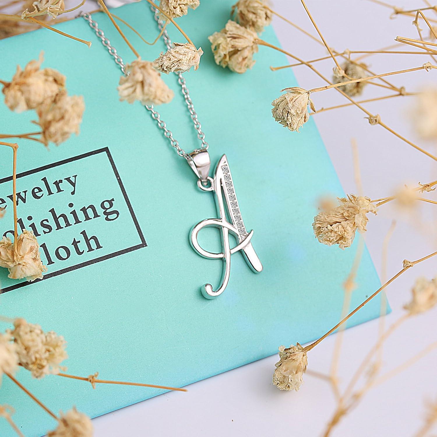 image:imageYFN S925 Sterling Silver Cubic Zirconia 26 Letters Alphabet Pendant Necklace