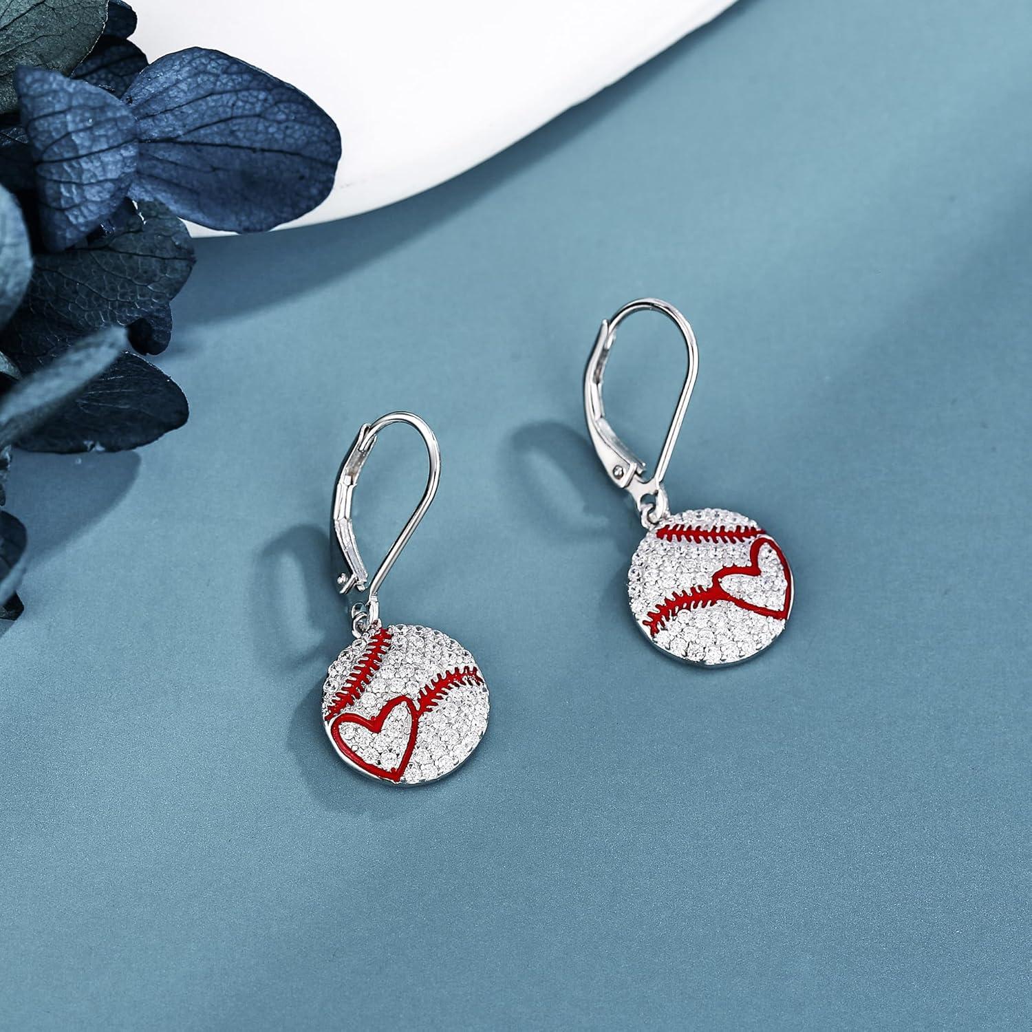 image:imageYFN Sports Jewelry Earrings 925 Sterling Silver Baseball Softball Basketball Rugby Football Tennis Volleyball Earrings for Women and Sports Fans Giftssilver