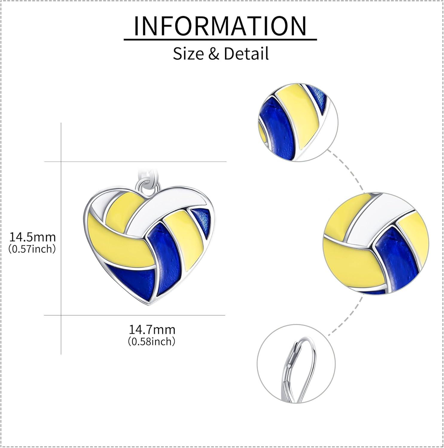 image:imageYFN Sports Jewelry Earrings 925 Sterling Silver Baseball Softball Basketball Rugby Football Tennis Volleyball Earrings for Women and Sports Fans Giftstricolor volleyball