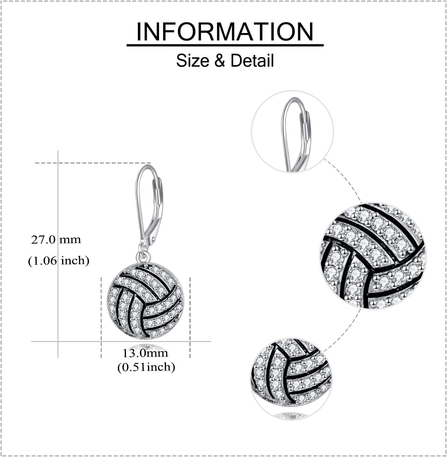 image:imageYFN Sports Jewelry Earrings 925 Sterling Silver Baseball Softball Basketball Rugby Football Tennis Volleyball Earrings for Women and Sports Fans Giftswhite volleyball