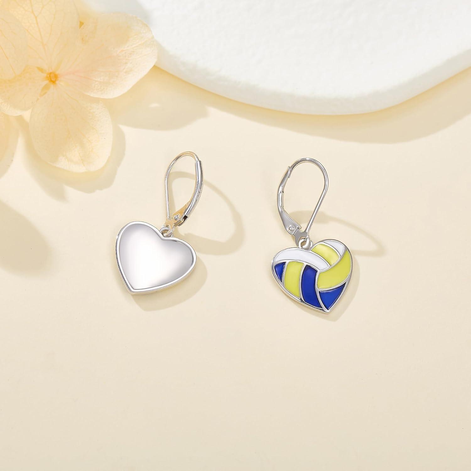image:imageYFN Sports Jewelry Earrings 925 Sterling Silver Baseball Softball Basketball Rugby Football Tennis Volleyball Earrings for Women and Sports Fans Giftstricolor volleyball