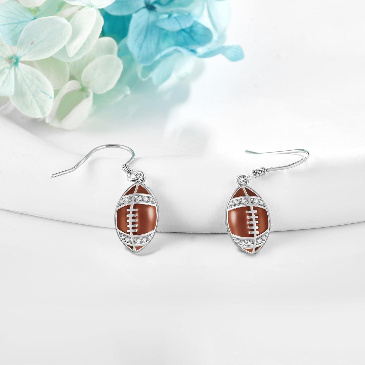 image:imageYFN Sports Jewelry Earrings 925 Sterling Silver Baseball Softball Basketball Rugby Football Tennis Volleyball Earrings for Women and Sports Fans Giftswhite orange football