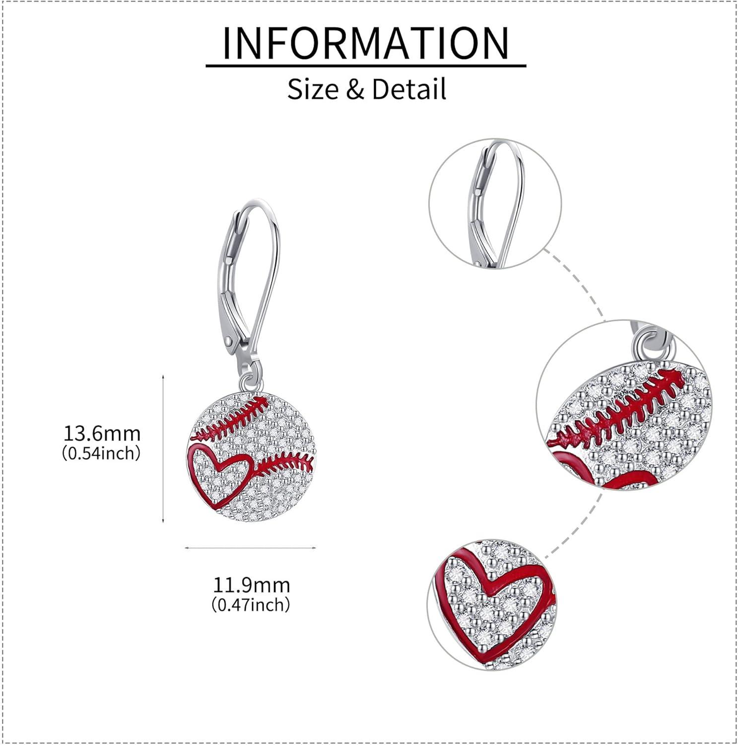 image:imageYFN Sports Jewelry Earrings 925 Sterling Silver Baseball Softball Basketball Rugby Football Tennis Volleyball Earrings for Women and Sports Fans Giftssilver