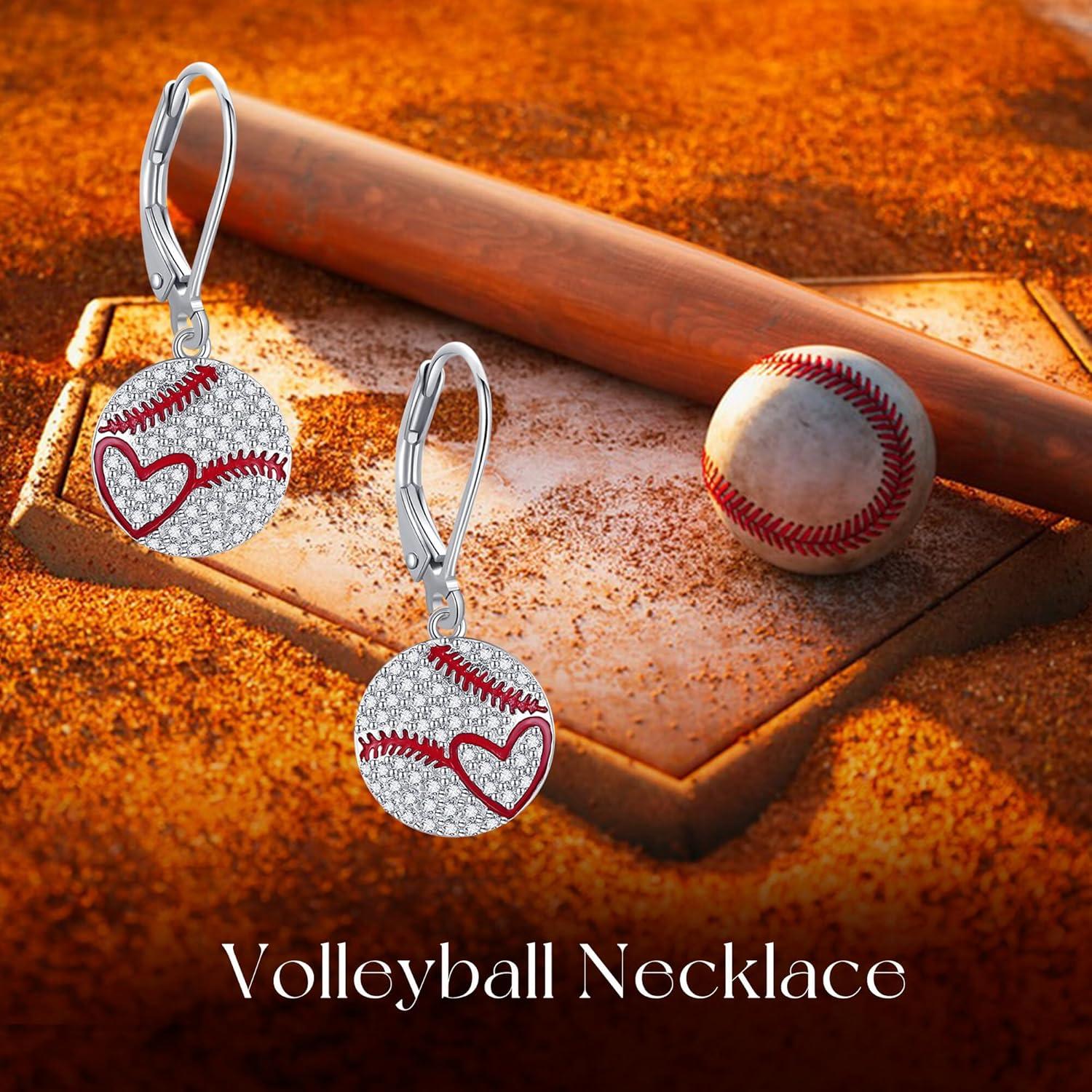 image:imageYFN Sports Jewelry Earrings 925 Sterling Silver Baseball Softball Basketball Rugby Football Tennis Volleyball Earrings for Women and Sports Fans Giftssilver