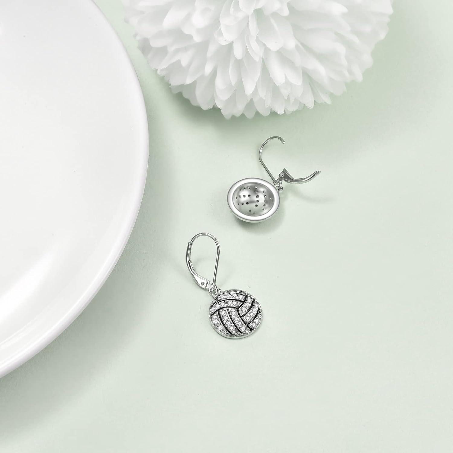 image:imageYFN Sports Jewelry Earrings 925 Sterling Silver Baseball Softball Basketball Rugby Football Tennis Volleyball Earrings for Women and Sports Fans Giftswhite volleyball