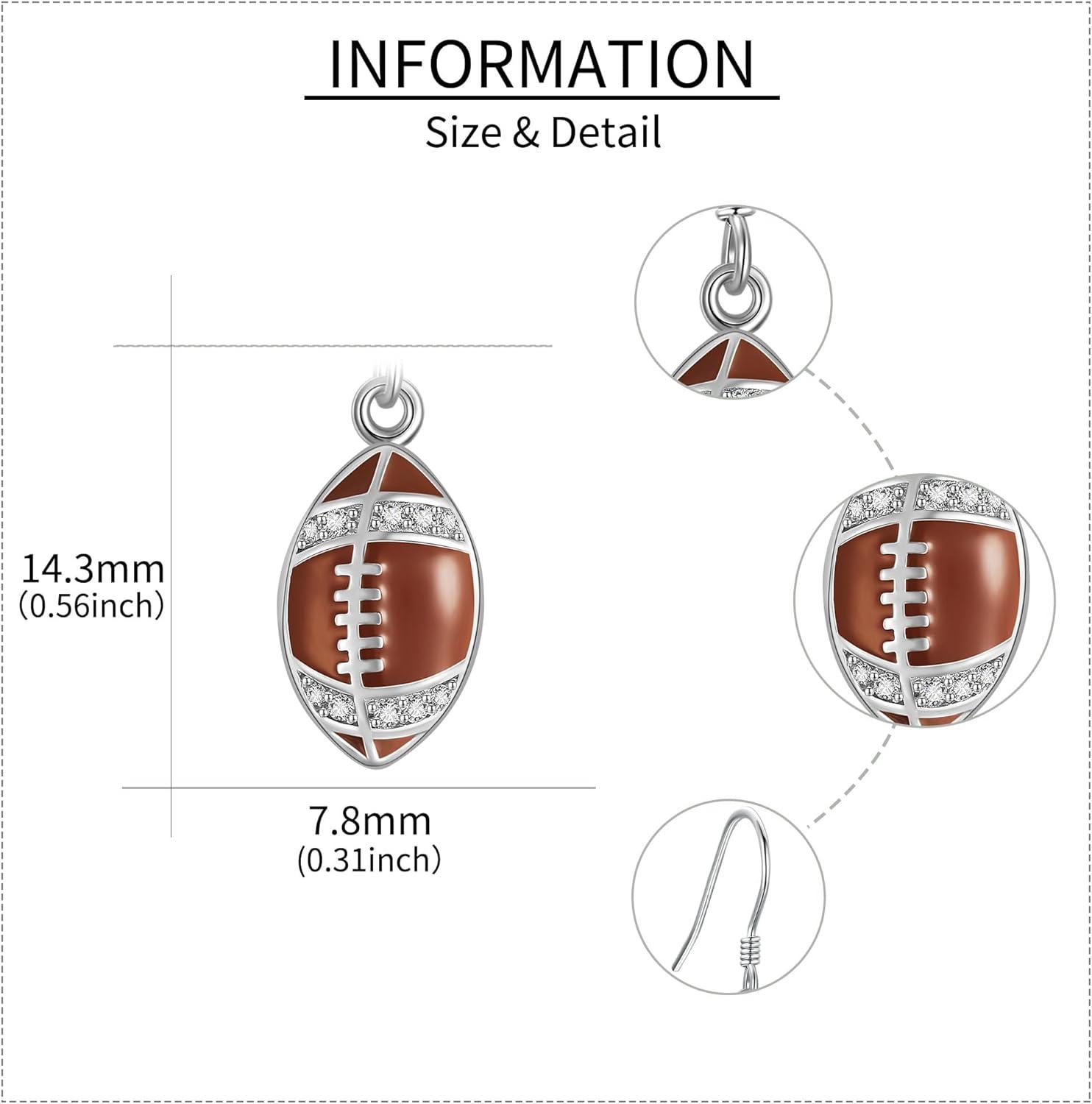 image:imageYFN Sports Jewelry Earrings 925 Sterling Silver Baseball Softball Basketball Rugby Football Tennis Volleyball Earrings for Women and Sports Fans Giftswhite orange football