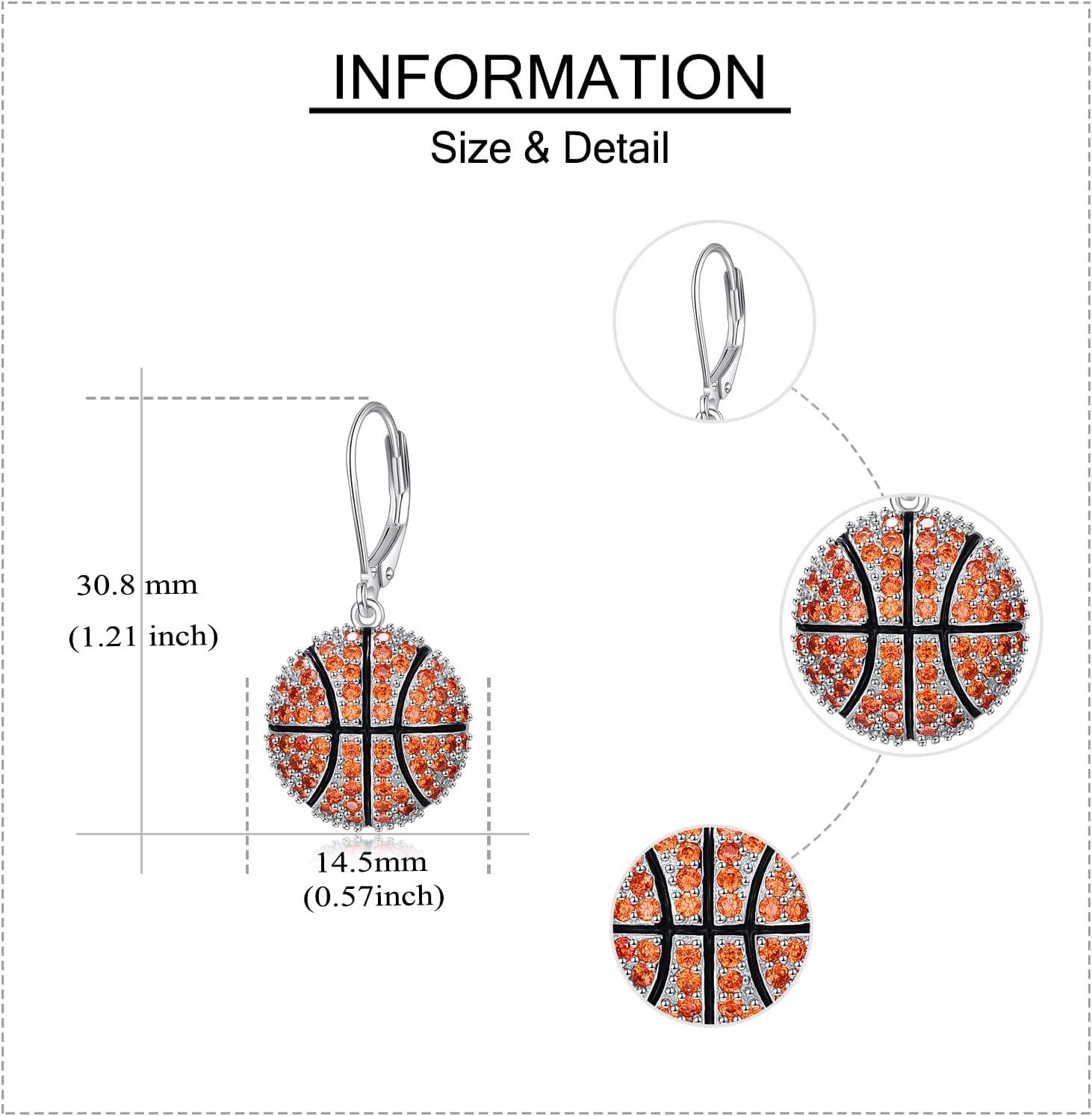 image:imageYFN Sports Jewelry Earrings 925 Sterling Silver Baseball Softball Basketball Rugby Football Tennis Volleyball Earrings for Women and Sports Fans Giftsorange basketball