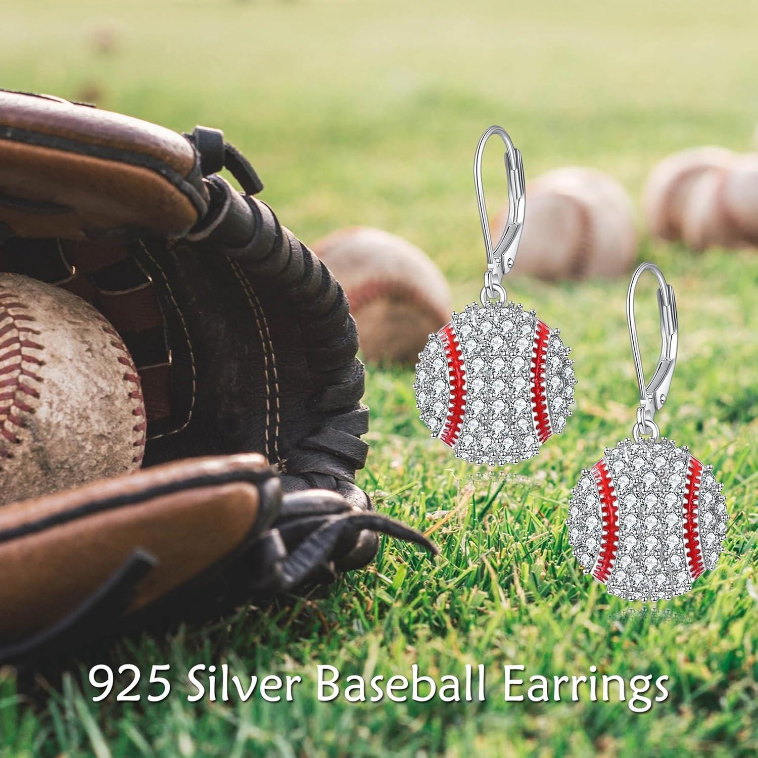 image:imageYFN Sports Jewelry Earrings 925 Sterling Silver Baseball Softball Basketball Rugby Football Tennis Volleyball Earrings for Women and Sports Fans Giftswhite red baseball