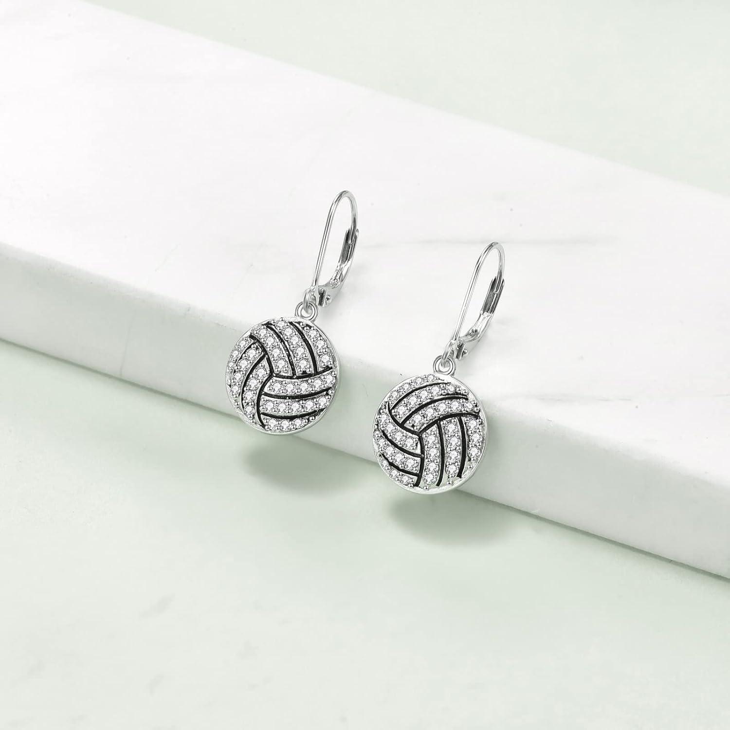image:imageYFN Sports Jewelry Earrings 925 Sterling Silver Baseball Softball Basketball Rugby Football Tennis Volleyball Earrings for Women and Sports Fans Giftswhite volleyball