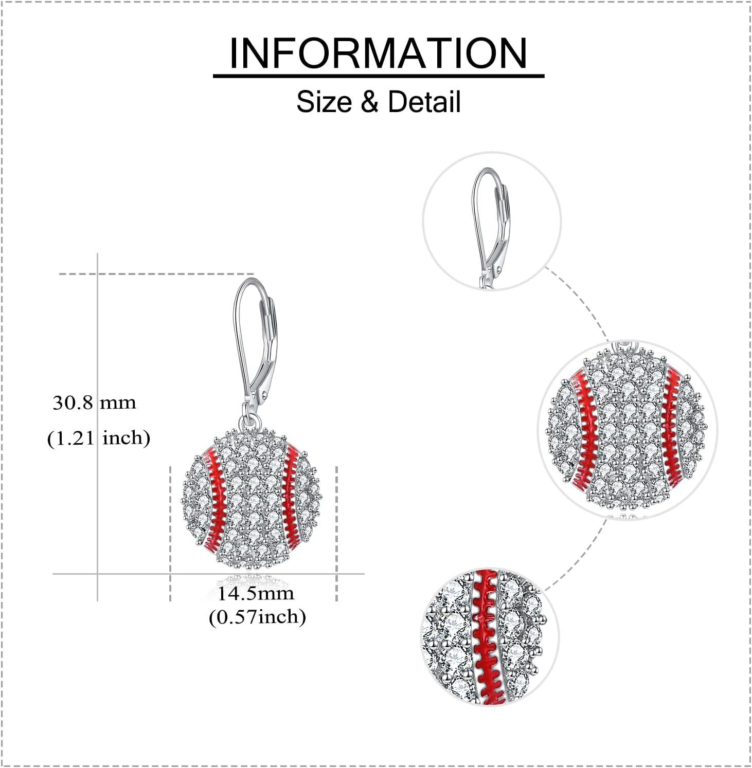 image:imageYFN Sports Jewelry Earrings 925 Sterling Silver Baseball Softball Basketball Rugby Football Tennis Volleyball Earrings for Women and Sports Fans Giftswhite red baseball