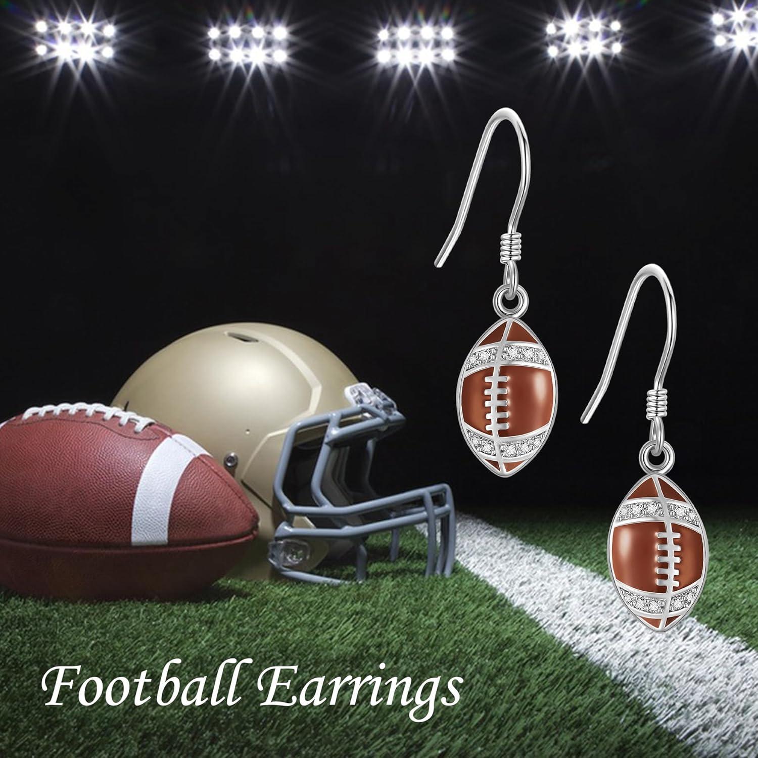 image:imageYFN Sports Jewelry Earrings 925 Sterling Silver Baseball Softball Basketball Rugby Football Tennis Volleyball Earrings for Women and Sports Fans Giftswhite orange football