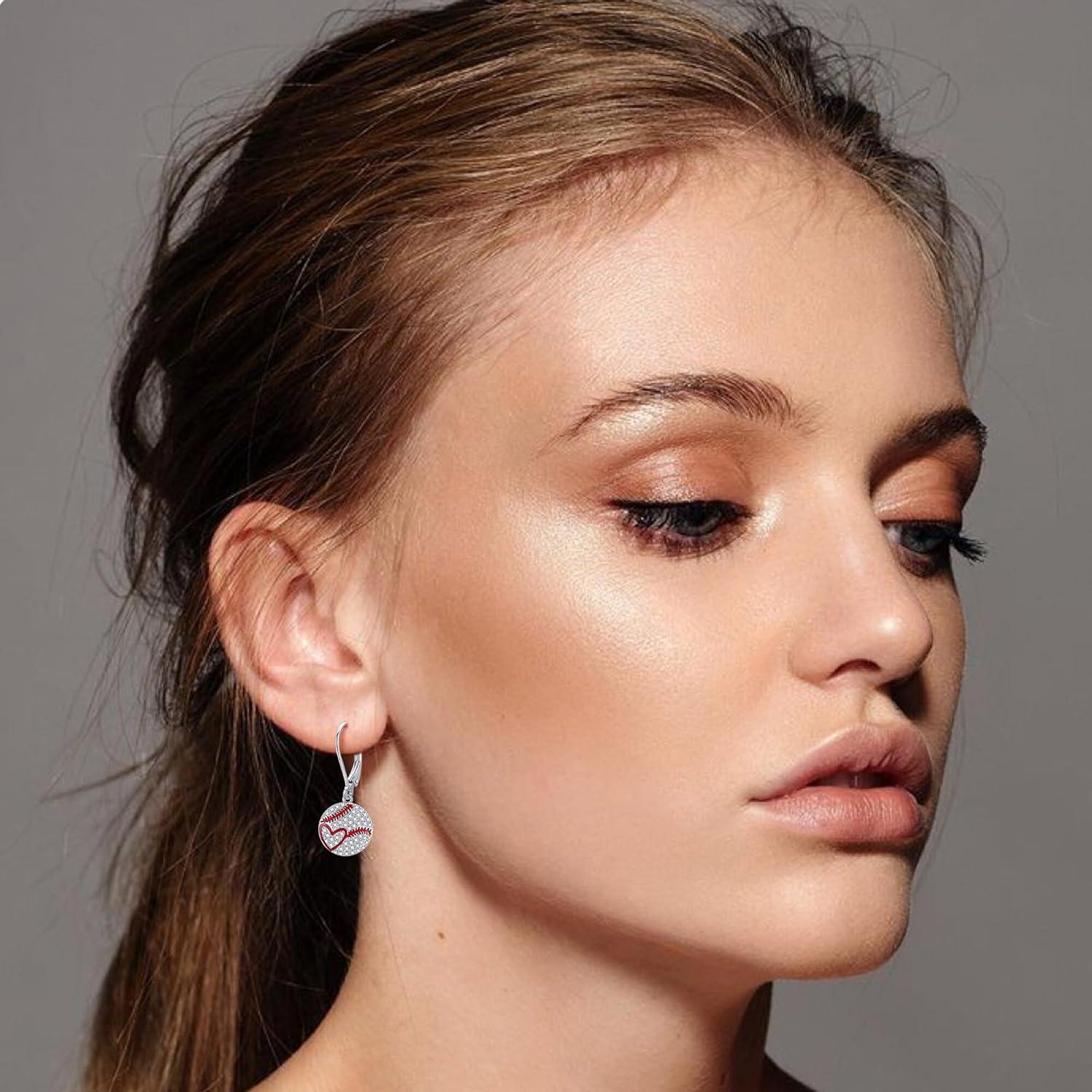 image:imageYFN Sports Jewelry Earrings 925 Sterling Silver Baseball Softball Basketball Rugby Football Tennis Volleyball Earrings for Women and Sports Fans Giftssilver
