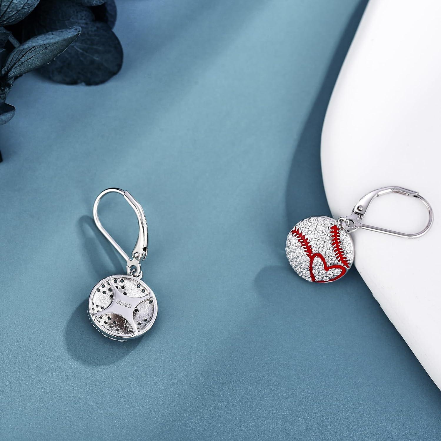 image:imageYFN Sports Jewelry Earrings 925 Sterling Silver Baseball Softball Basketball Rugby Football Tennis Volleyball Earrings for Women and Sports Fans Giftssilver