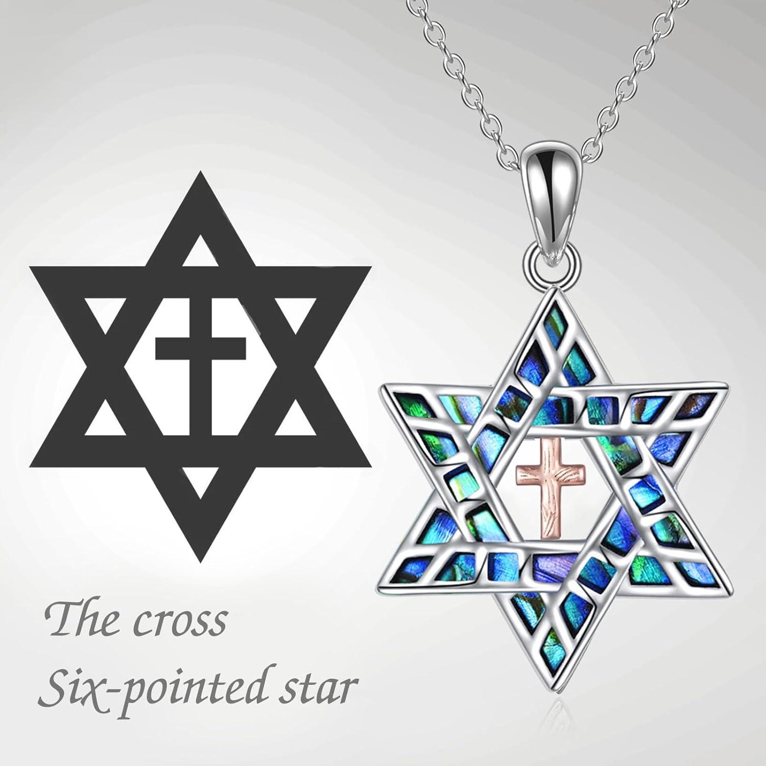 image:imageYFN Star of David Necklace Sterling Silver Jewish Christian Jewelry Gifts with 18 ChainAbaloneStar of David Necklace