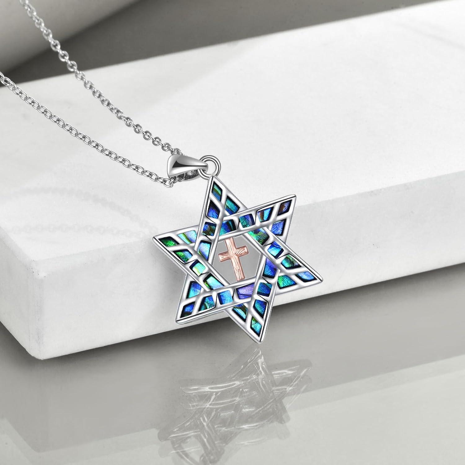 image:imageYFN Star of David Necklace Sterling Silver Jewish Christian Jewelry Gifts with 18 ChainAbaloneStar of David Necklace