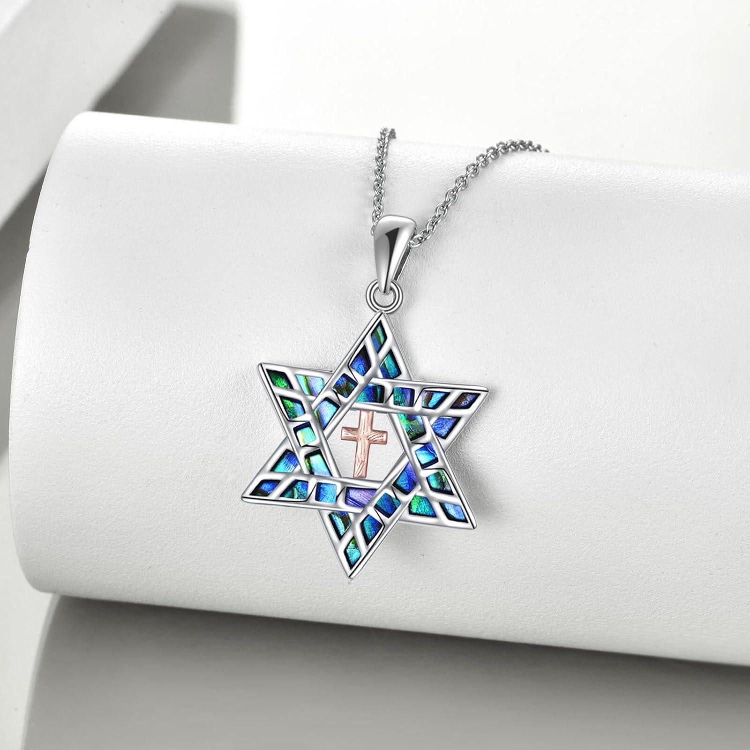 image:imageYFN Star of David Necklace Sterling Silver Jewish Christian Jewelry Gifts with 18 ChainAbaloneStar of David Necklace