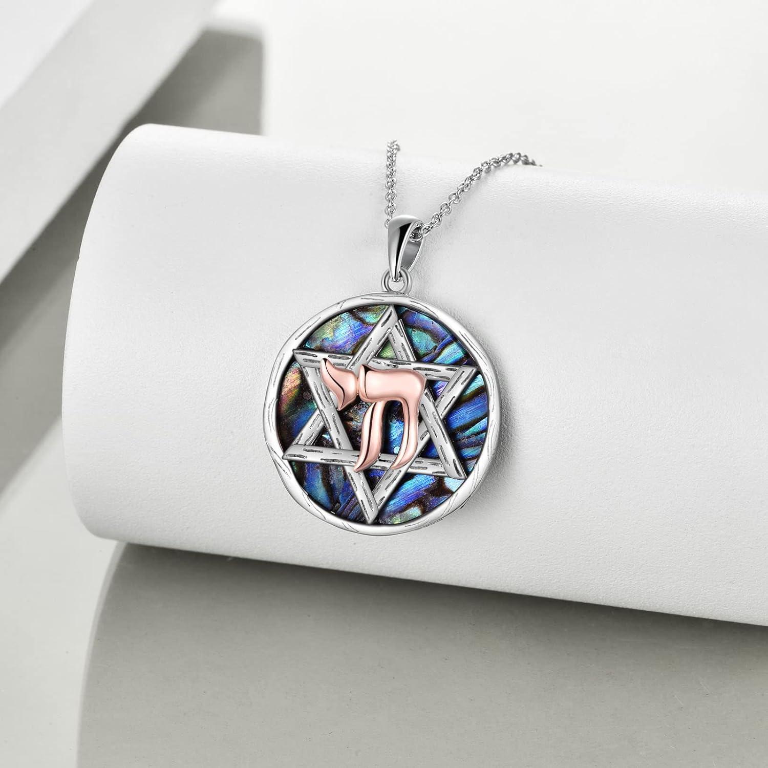image:imageYFN Star of David Necklace Sterling Silver Jewish Christian Jewelry Gifts with 18 ChainStar of David Necklace with Abalone