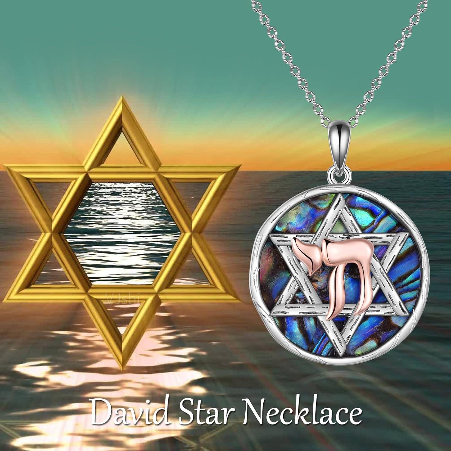 image:imageYFN Star of David Necklace Sterling Silver Jewish Christian Jewelry Gifts with 18 ChainStar of David Necklace with Abalone