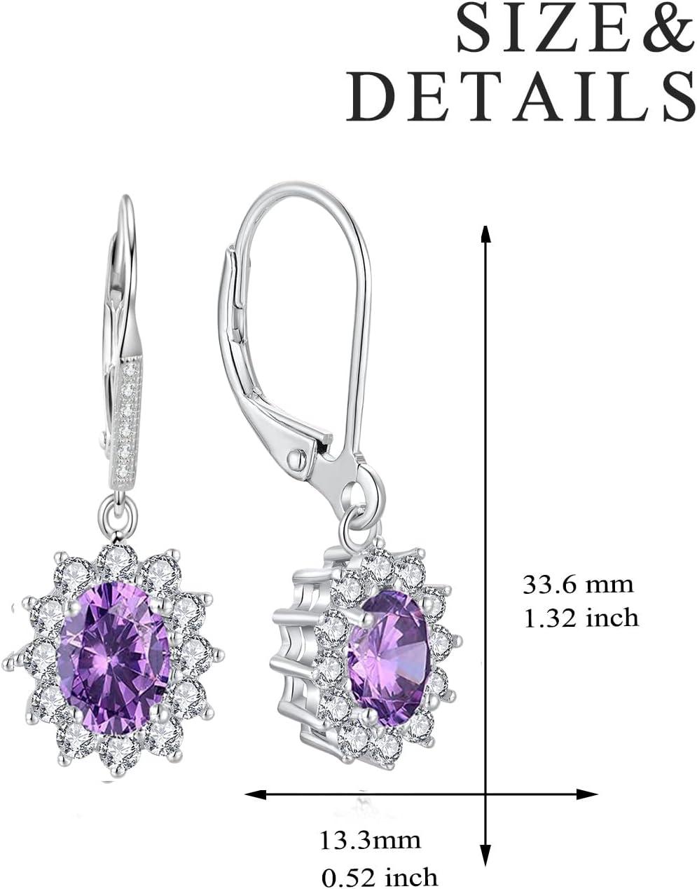 image:imageYFN Sterling Silver Created Oval Cut Birthstone Drop Dangle Women Leverback Earrings Gifts for Women MomAmethystpurple earrings for women