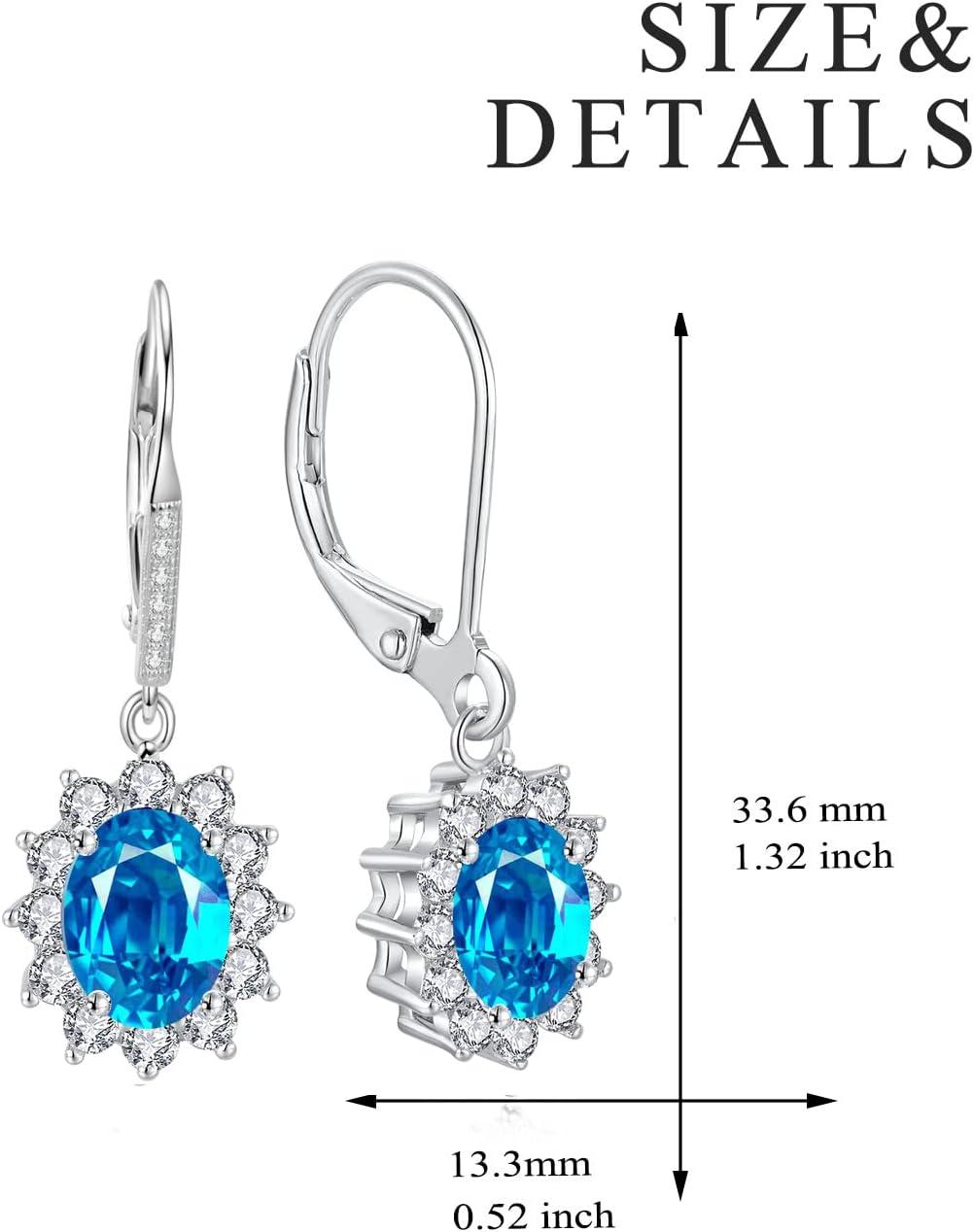 image:imageYFN Sterling Silver Created Oval Cut Birthstone Drop Dangle Women Leverback Earrings Gifts for Women MomDecember Birthstone Earrings