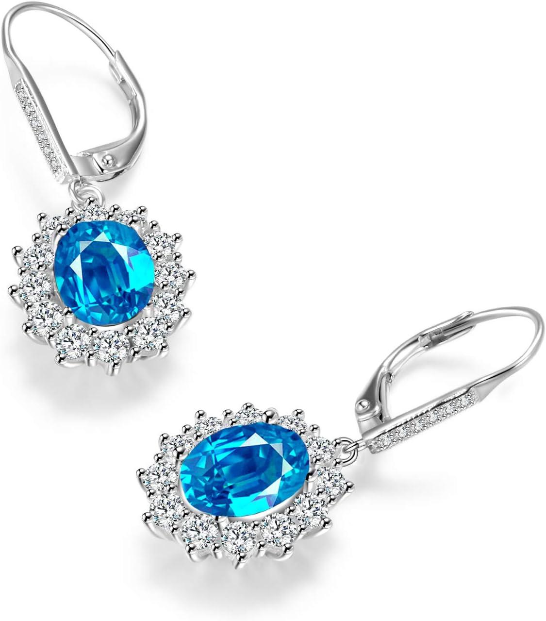 image:imageYFN Sterling Silver Created Oval Cut Birthstone Drop Dangle Women Leverback Earrings Gifts for Women MomDecember Birthstone Earrings