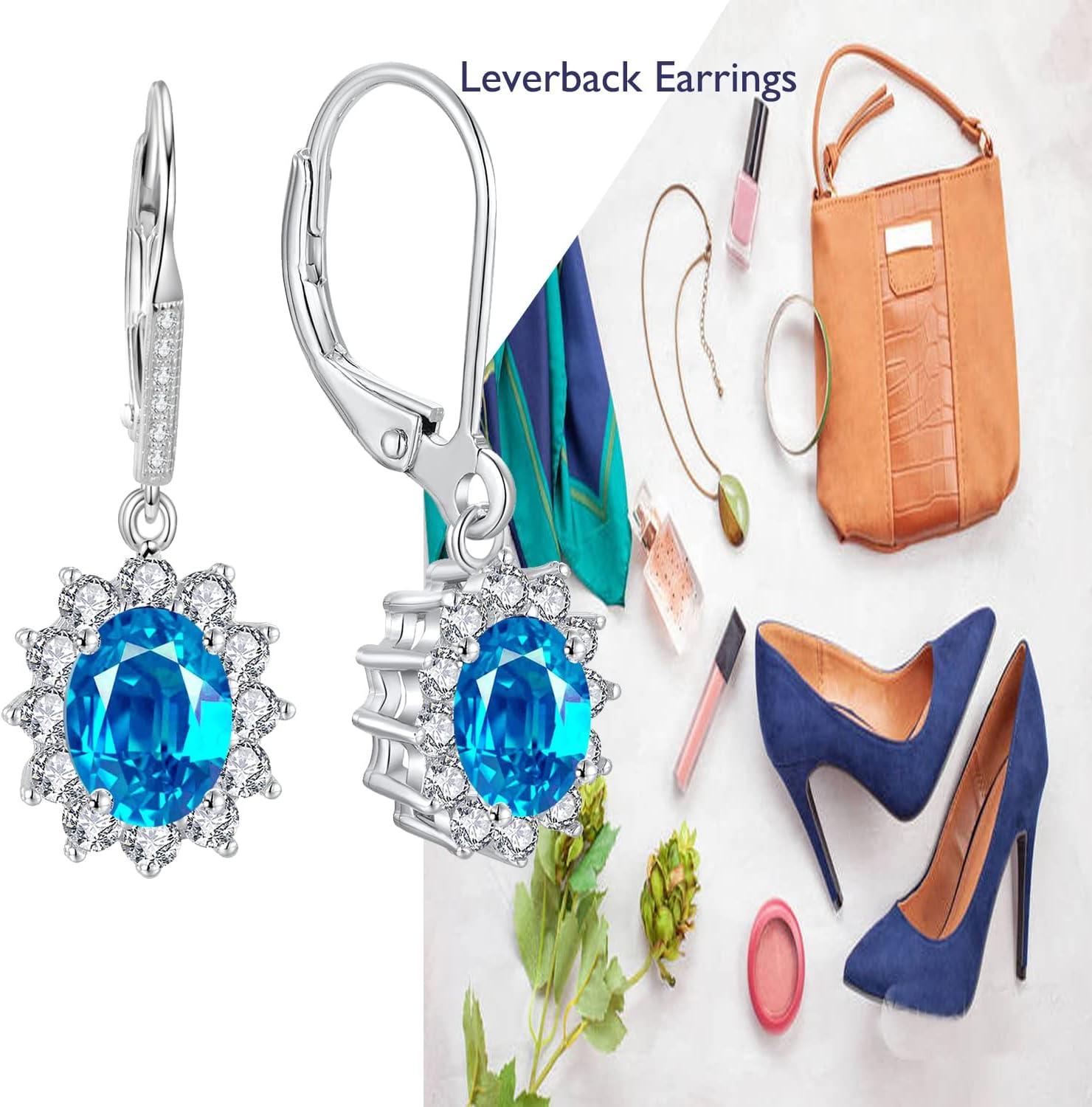 image:imageYFN Sterling Silver Created Oval Cut Birthstone Drop Dangle Women Leverback Earrings Gifts for Women MomDecember Birthstone Earrings