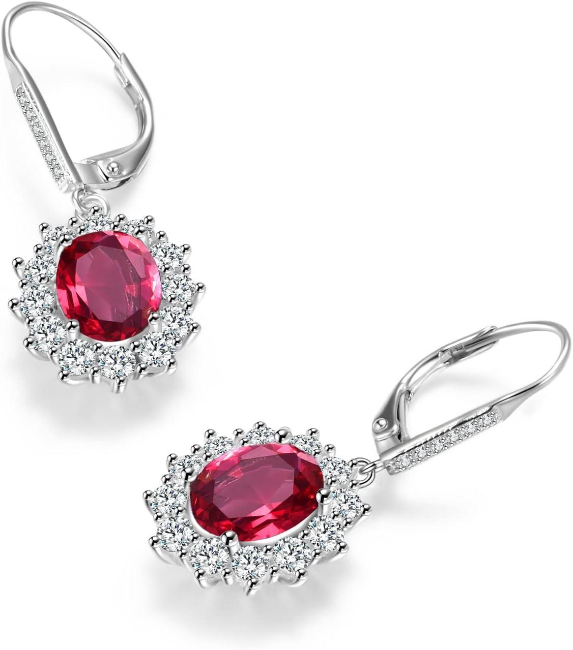 image:imageYFN Sterling Silver Created Oval Cut Birthstone Drop Dangle Women Leverback Earrings Gifts for Women MomJuly Birthstone Earring