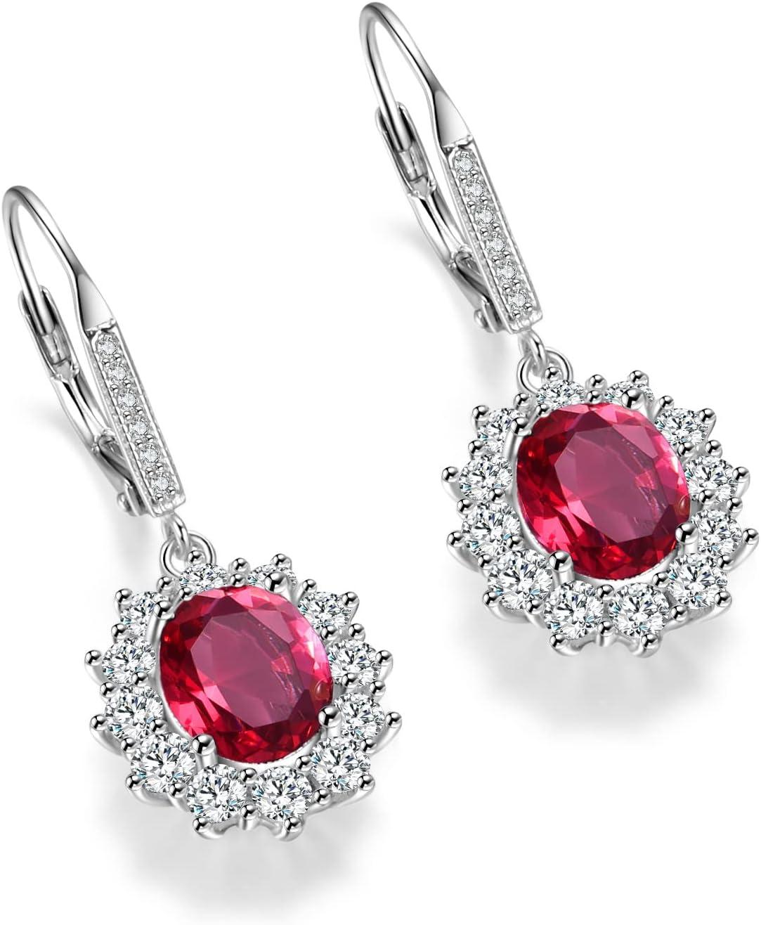 image:imageYFN Sterling Silver Created Oval Cut Birthstone Drop Dangle Women Leverback Earrings Gifts for Women MomJuly Birthstone Earring