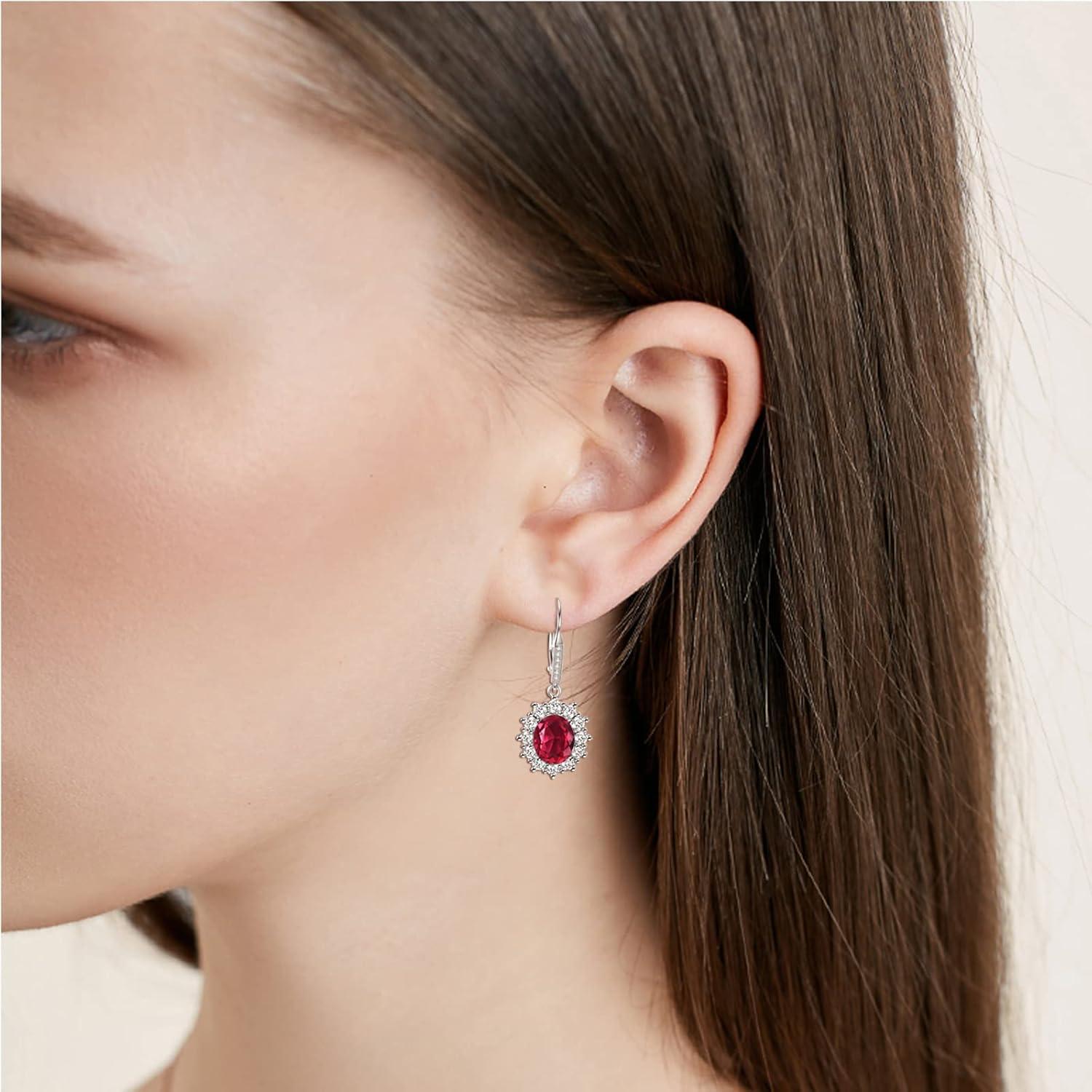 image:imageYFN Sterling Silver Created Oval Cut Birthstone Drop Dangle Women Leverback Earrings Gifts for Women MomJuly Birthstone Earring
