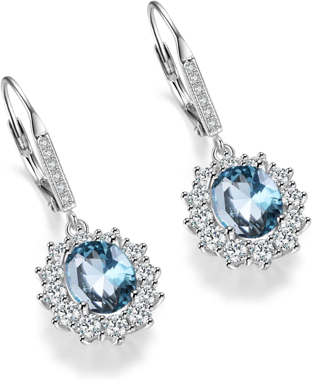 image:imageYFN Sterling Silver Created Oval Cut Birthstone Drop Dangle Women Leverback Earrings Gifts for Women MomMarch Birthstone Earring
