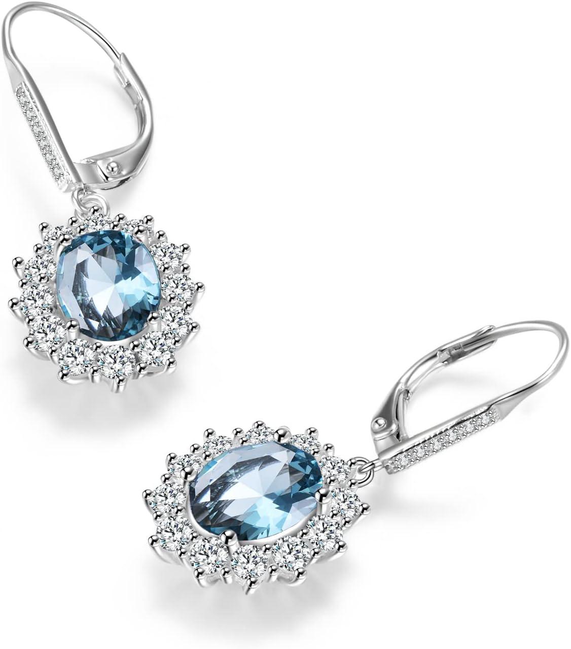 image:imageYFN Sterling Silver Created Oval Cut Birthstone Drop Dangle Women Leverback Earrings Gifts for Women MomMarch Birthstone Earring