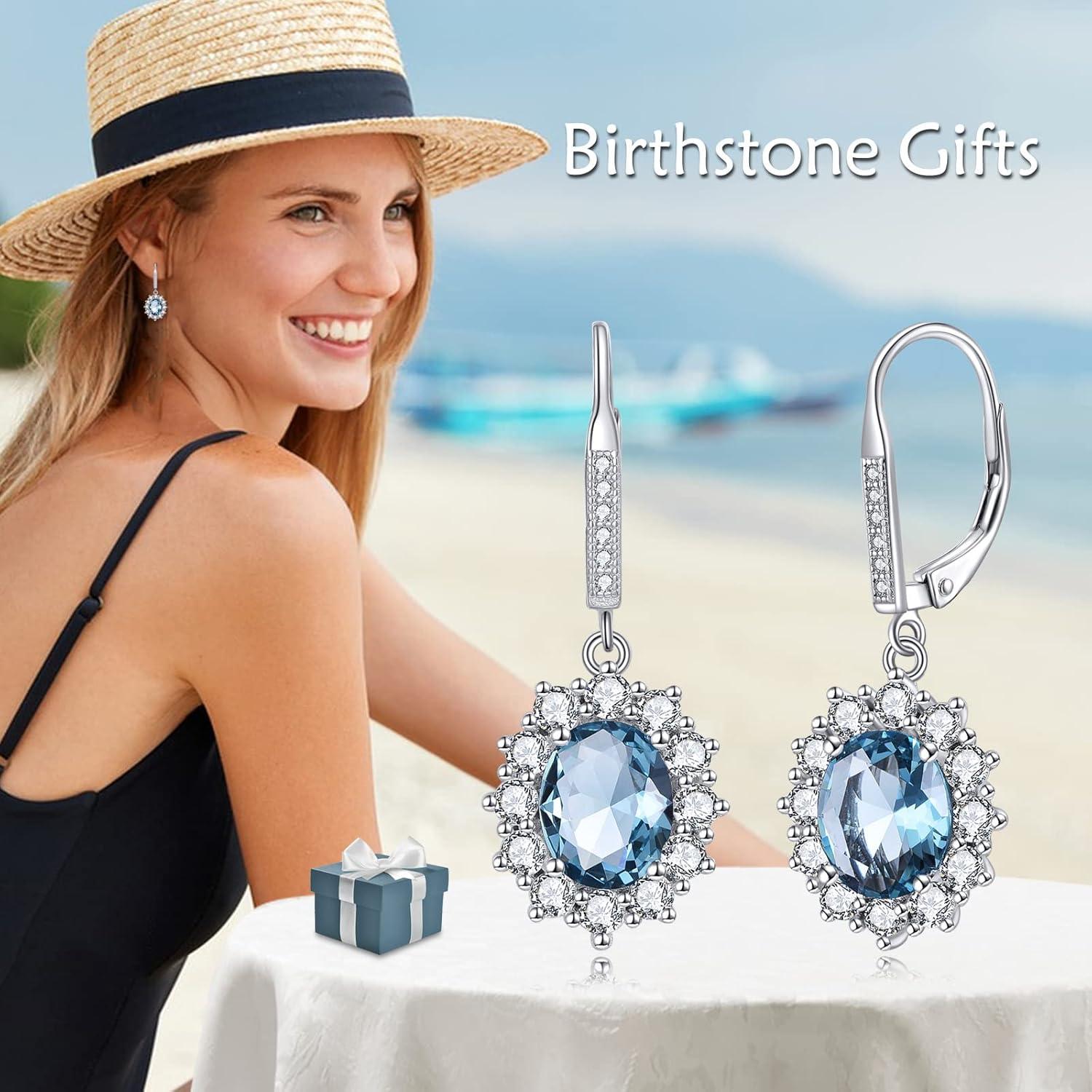 image:imageYFN Sterling Silver Created Oval Cut Birthstone Drop Dangle Women Leverback Earrings Gifts for Women MomMarch Birthstone Earring