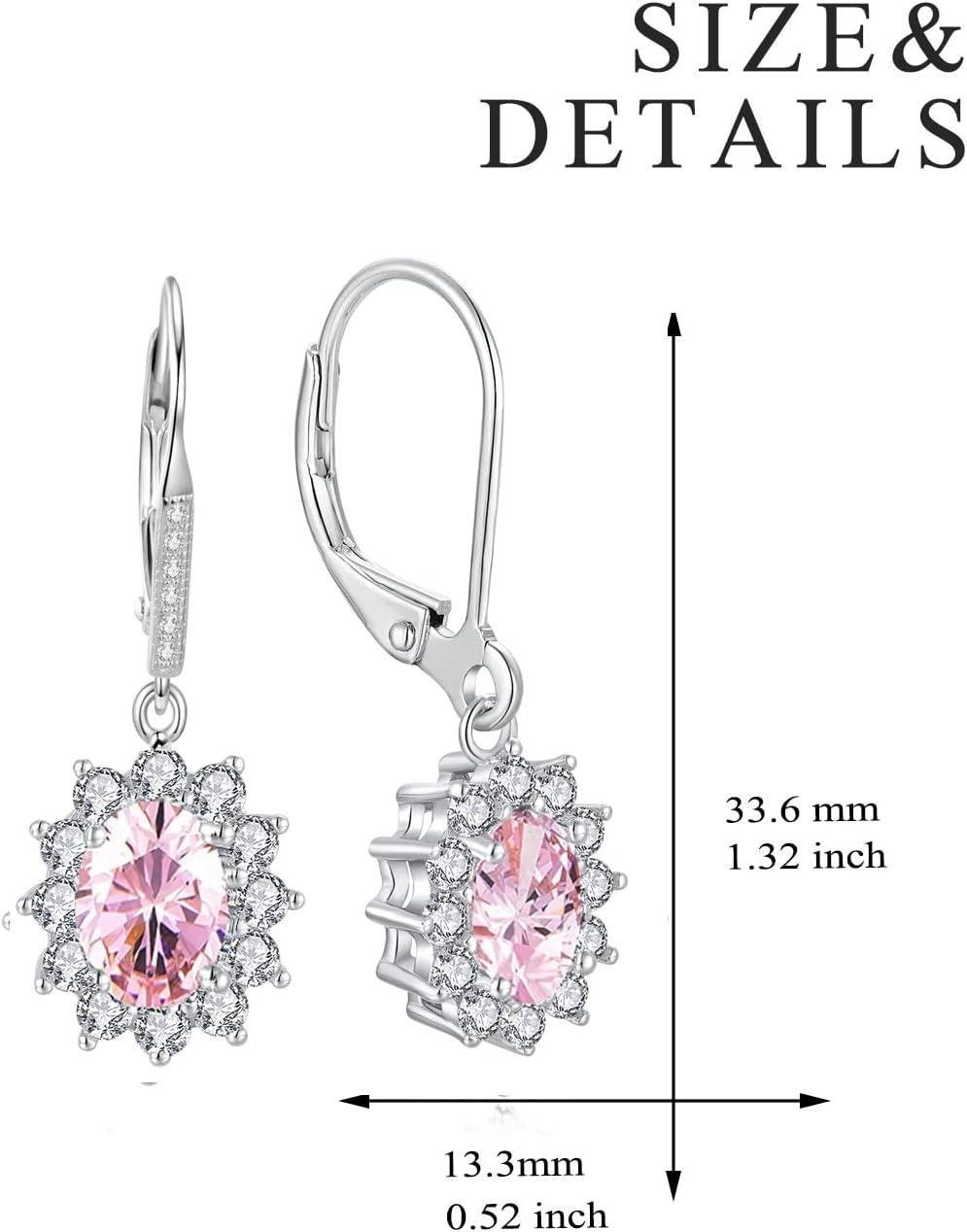 image:imageYFN Sterling Silver Created Oval Cut Birthstone Drop Dangle Women Leverback Earrings Gifts for Women MomPink Earrings for Women