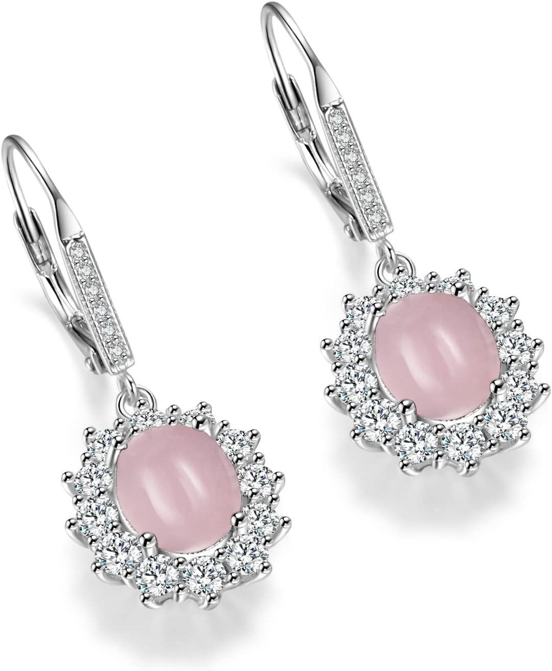 image:imageYFN Sterling Silver Created Oval Cut Birthstone Drop Dangle Women Leverback Earrings Gifts for Women MomRose Quartz Earrings