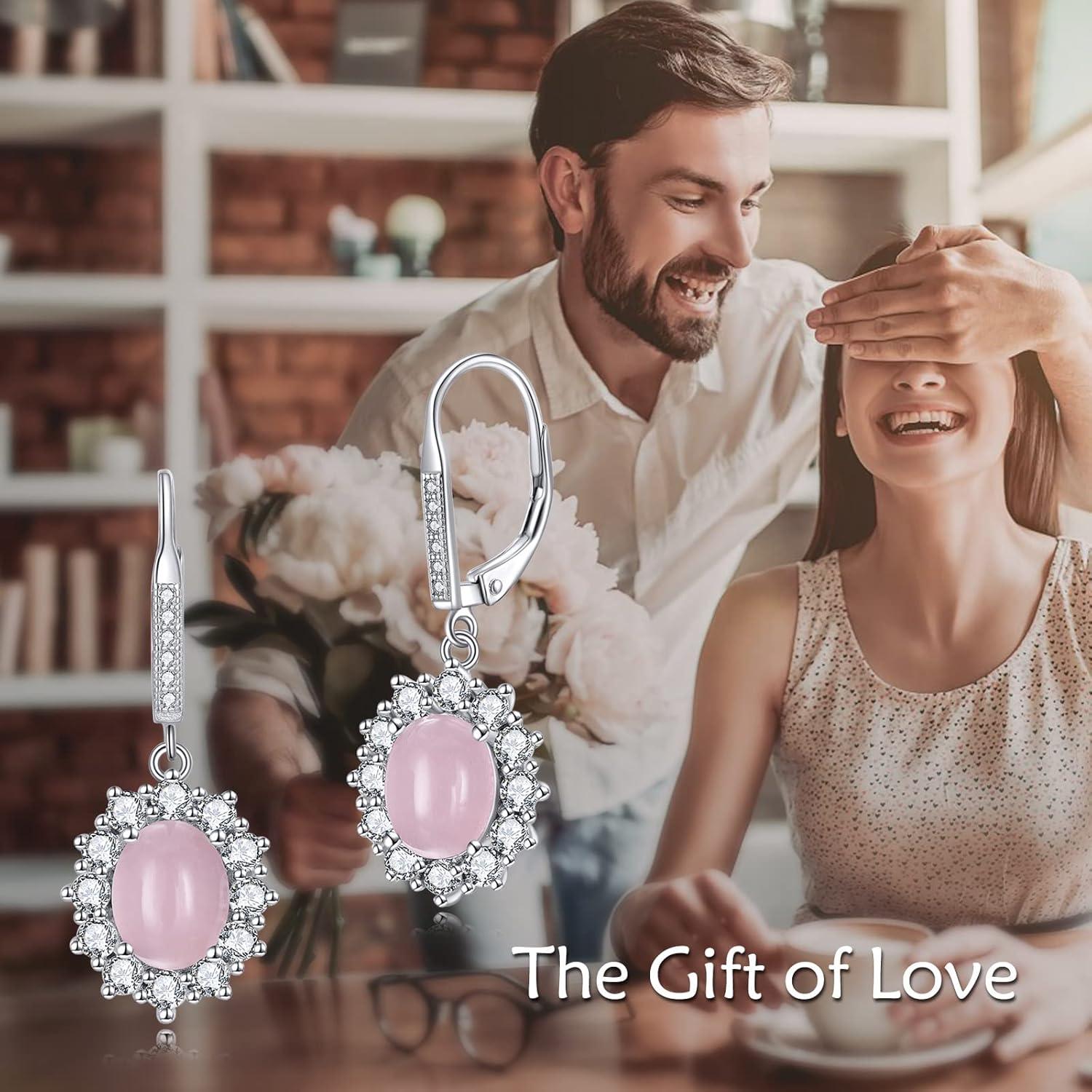 image:imageYFN Sterling Silver Created Oval Cut Birthstone Drop Dangle Women Leverback Earrings Gifts for Women MomRose Quartz Earrings