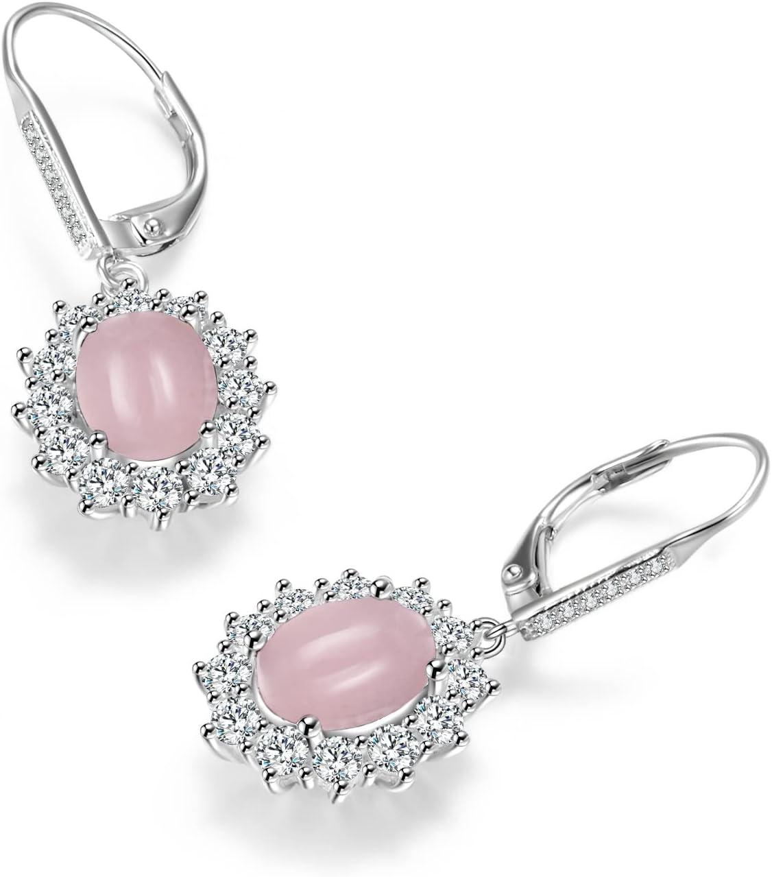 image:imageYFN Sterling Silver Created Oval Cut Birthstone Drop Dangle Women Leverback Earrings Gifts for Women MomRose Quartz Earrings