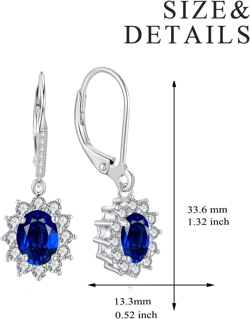 image:imageYFN Sterling Silver Created Oval Cut Birthstone Drop Dangle Women Leverback Earrings Gifts for Women MomSeptemberSapphire Earrings