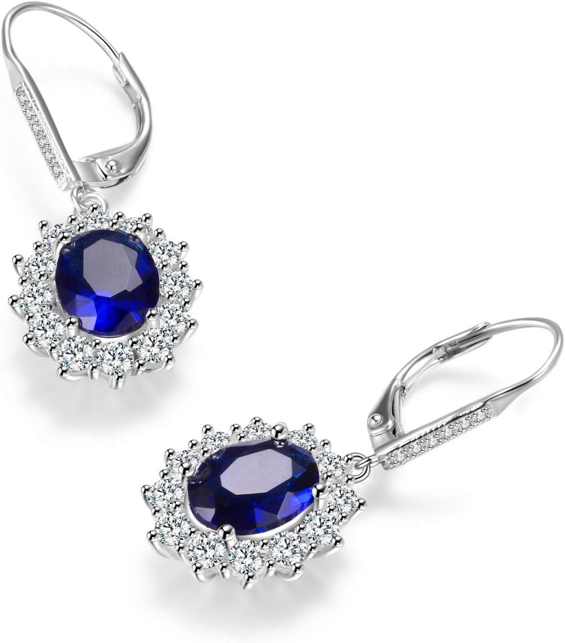 image:imageYFN Sterling Silver Created Oval Cut Birthstone Drop Dangle Women Leverback Earrings Gifts for Women MomSeptemberSapphire Earrings