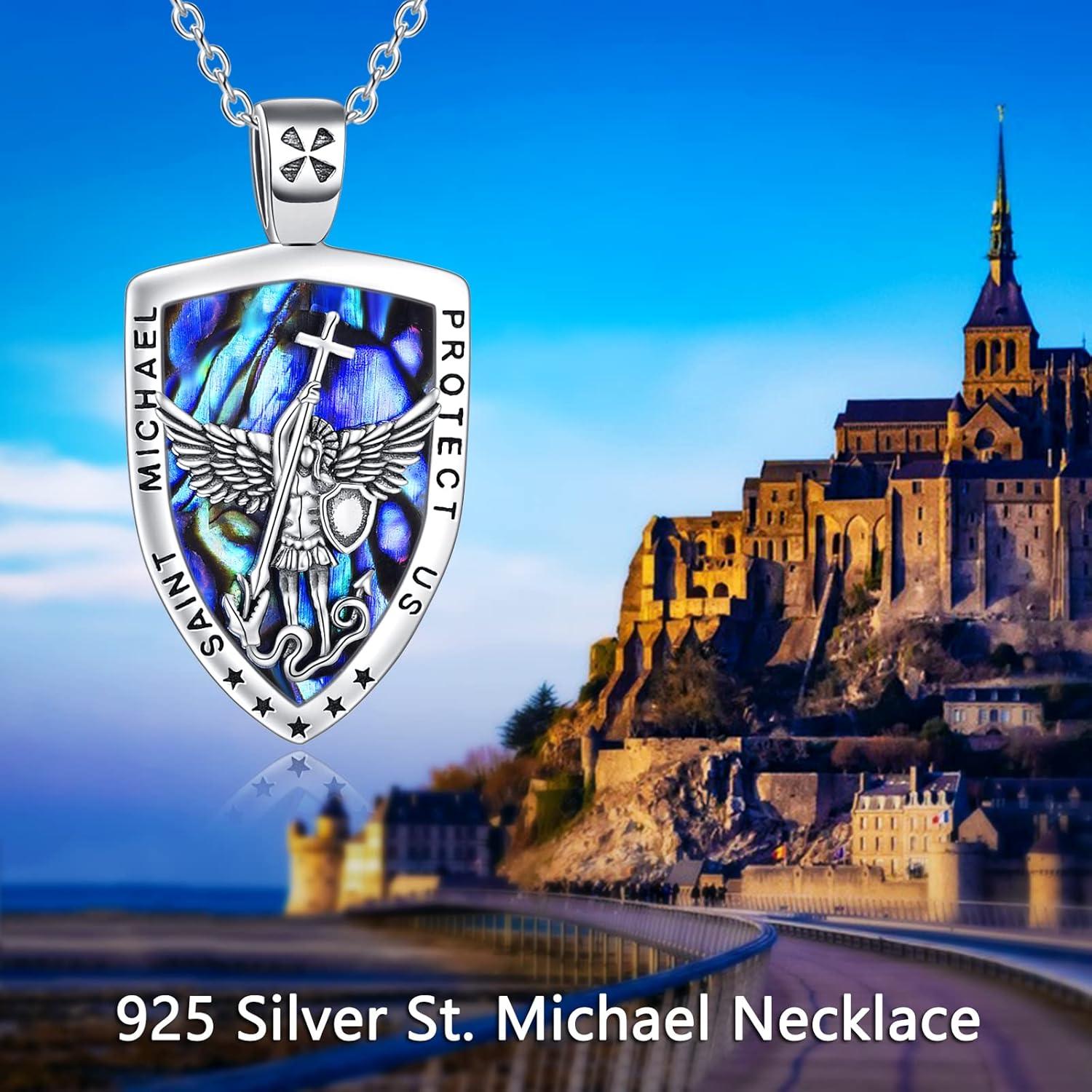image:imageYFN Sterling Silver St MichaelSt ChristopherJesusVirgin Mary Necklace for Men Women CatholicProtectorTalisman Michael Archangel Medal Necklace Jewelry 182White