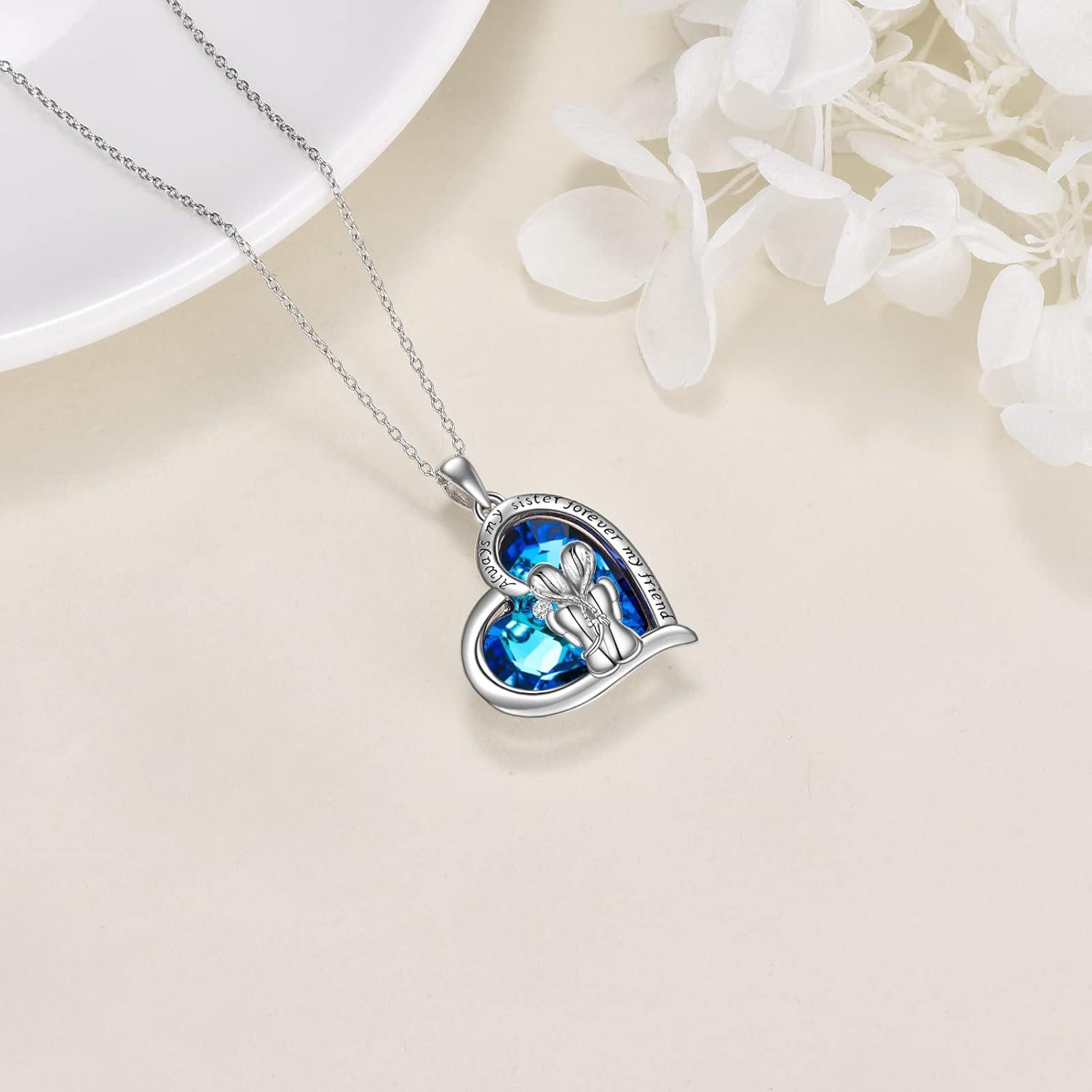 image:imageYFN Sterling Silver Tree of Life AbaloneTurquoise Pendant Necklace Sister Gift for Birthday or Any OccasionBlue Crystal Sister Necklace